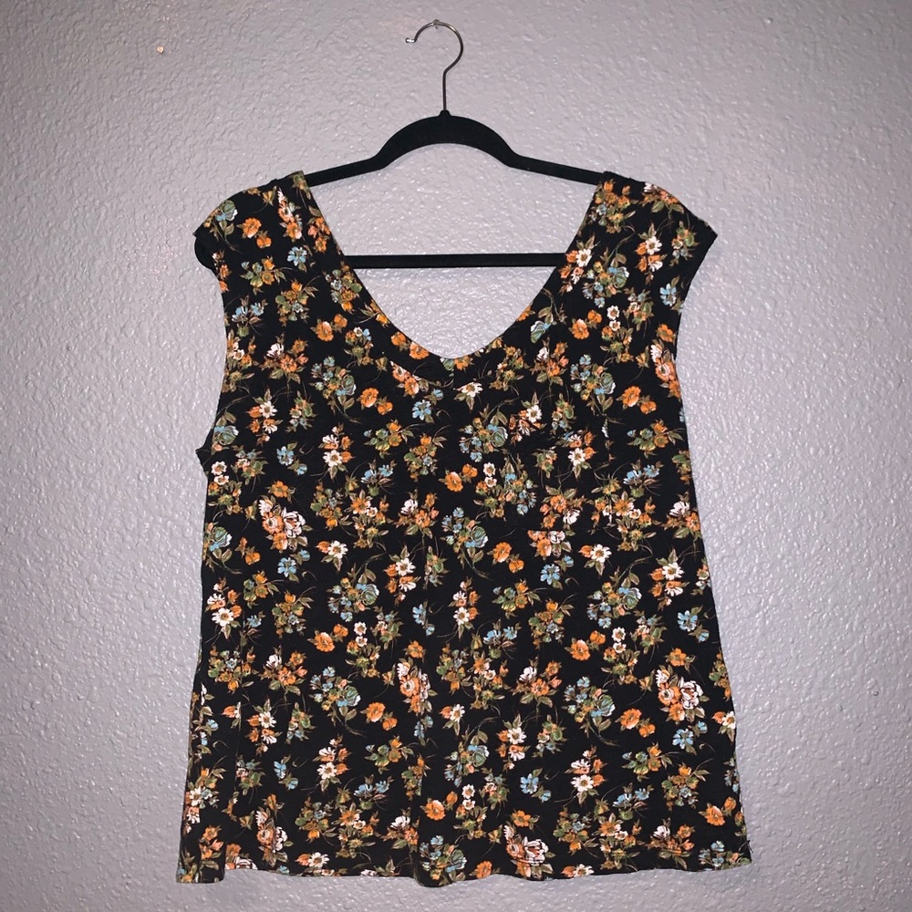 Black/Orange Floral Sleeveless Top